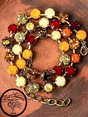 Autumn's Harvest Punch Orange, Yellow, Red Swarovski Crystal In Classic Necklace